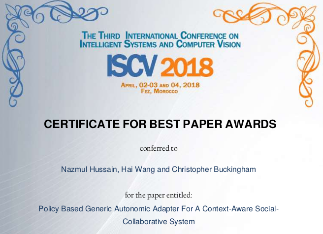 Best paper for the IEEE ISCV converence